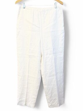 Bloomingdale's White 100% Linen Elastic Waist Pants Like New Size 16